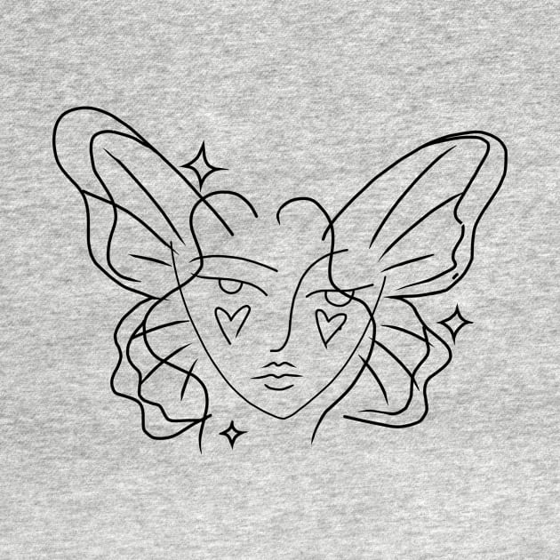 fairy woman fine line drawing hearts stars by saraholiveira06